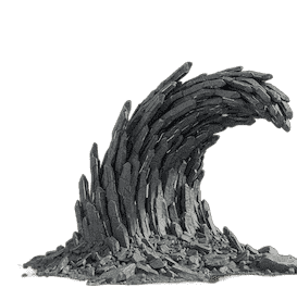 Curved rock formation with glowing blue crystal veins on a dark background
